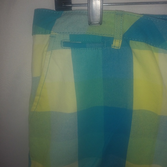 FG 12 Cotton Checked Turquoise Butter Yellow Summer Shorts - Picture 2 of 4